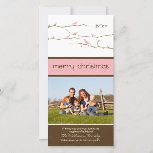 Cartes Pour Fêtes Annuelles Oiseaux de neige Joyeux Noël Photocard (rose)