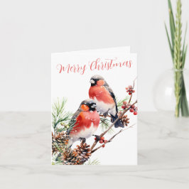 Cartes Pour Fêtes Annuelles Oiseaux de Noël Red Bullfinch Berries & Pine Cônes