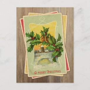 Cartes Pour Fêtes Annuelles Oiseaux de Noël Vintage avec Holly & Windmill sur 