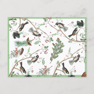 Cartes Pour Fêtes Annuelles Oiseaux de poulet Baies et Pinecones Aquarelle