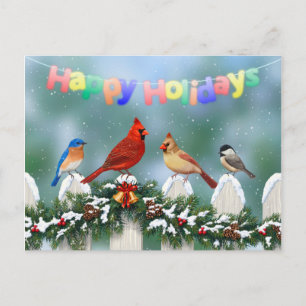 Cartes Pour Fêtes Annuelles Oiseaux de vacances et Garland de Noël