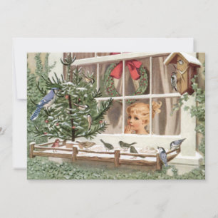 Cartes Pour Fêtes Annuelles Oiseaux d'hiver Arbre de Noël Vacances Vintages Na