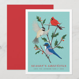 Cartes Pour Fêtes Annuelles Oiseaux d'hiver illustrés