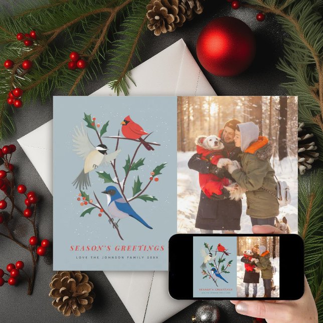 Cartes Pour Fêtes Annuelles Oiseaux d'hiver Photo Illustrée (Créateur téléchargé)