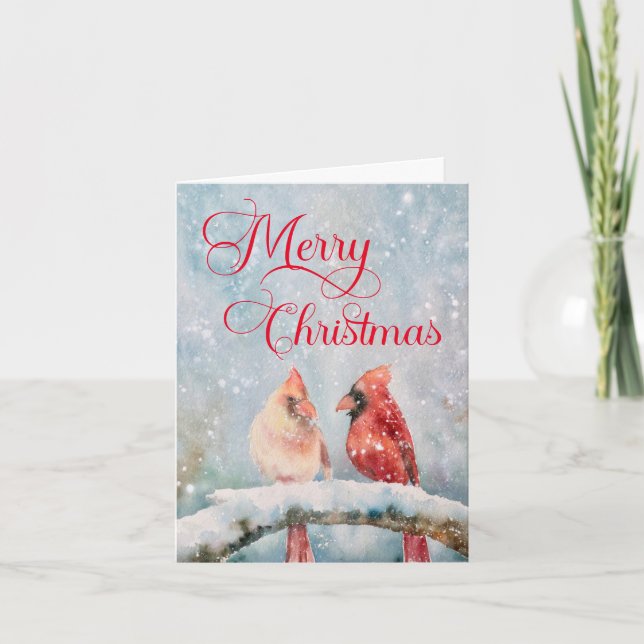 Cartes Pour Fêtes Annuelles Oiseaux d'hiver rustiques Aquarelle Joyeux Noël (Devant)
