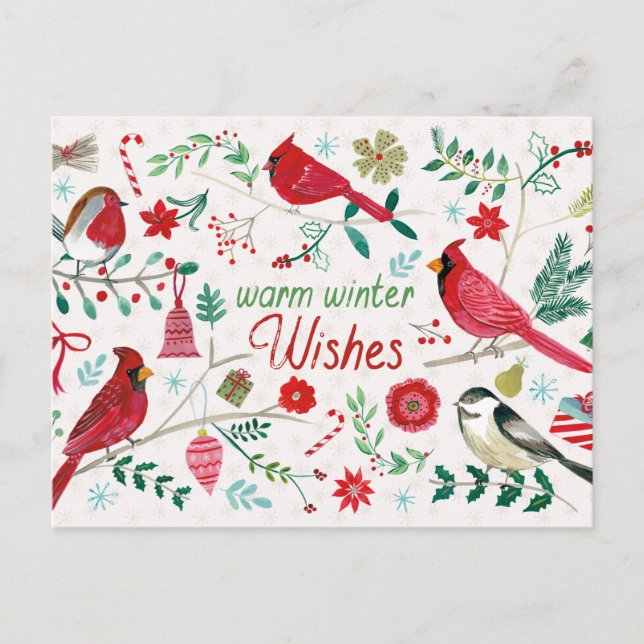 Cartes Pour Fêtes Annuelles Oiseaux d'hiver - Souhaits chauds (Devant)