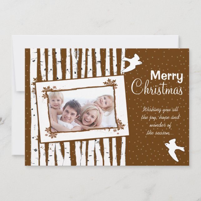 Cartes Pour Fêtes Annuelles Oiseaux forestiers et oiseaux volants Joyeux Noël (Devant)