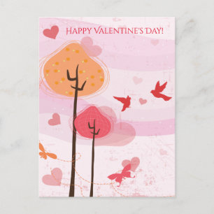 Cartes Pour Fêtes Annuelles Oiseaux Heureuses Saintes-Valentin Papillons Arbre