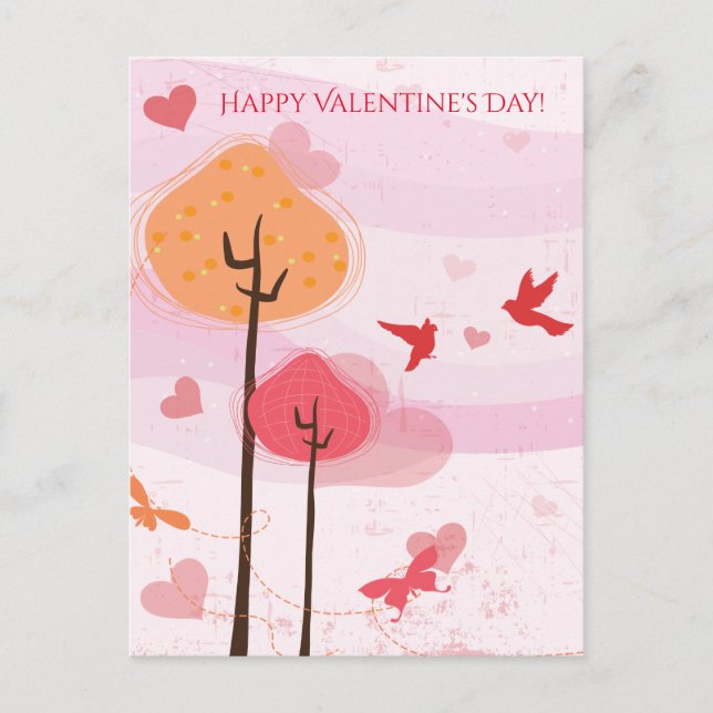 Cartes Pour Fêtes Annuelles Oiseaux Heureuses Saintes-Valentin Papillons Arbre (Devant)