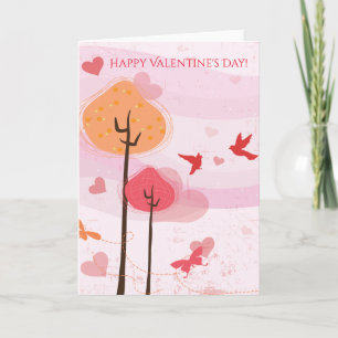 Cartes Pour Fêtes Annuelles Oiseaux Heureuses Saintes-Valentin Papillons Arbre