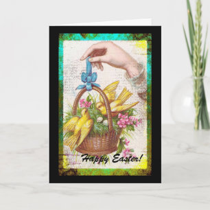 Cartes Pour Fêtes Annuelles Oiseaux jaunes dans un panier, Pâques
