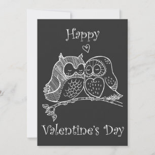Cartes Pour Fêtes Annuelles Oiseaux mignons Aimer Chouette Couple Ligne Romanc