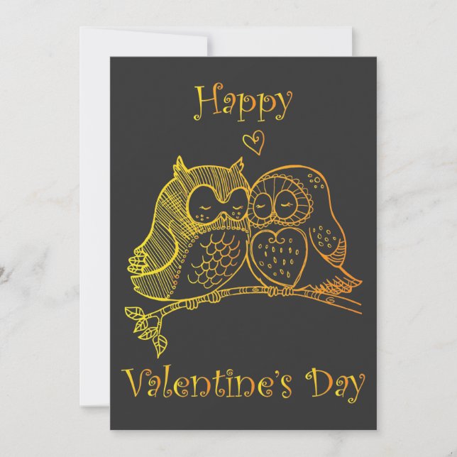 Cartes Pour Fêtes Annuelles Oiseaux mignons Amour Chouette Couple Ligne Romanc (Devant)