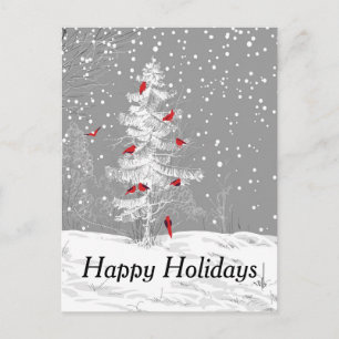 Cartes Pour Fêtes Annuelles Oiseaux rouges, Noël blanc, Joyeuses Fêtes, neige
