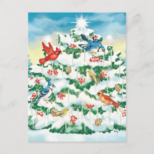 Cartes Pour Fêtes Annuelles Oiseaux sauvages en nature avec l'arbre de Noël