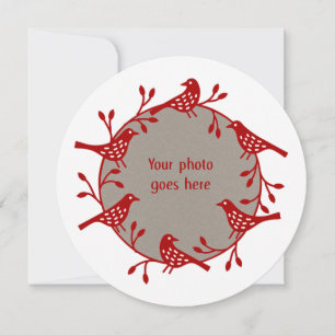 Cartes Pour Fêtes Annuelles Oiseaux scandinaves avec rosehips Wreath Photo