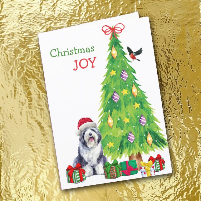 Cartes Pour Fêtes Annuelles Old English Sheepdog, Bird and Christmas Tree (Créateur téléchargé)