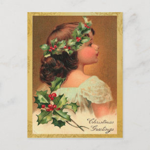 Cartes Pour Fêtes Annuelles Old Fashion Holly Girl Christmas Holiday