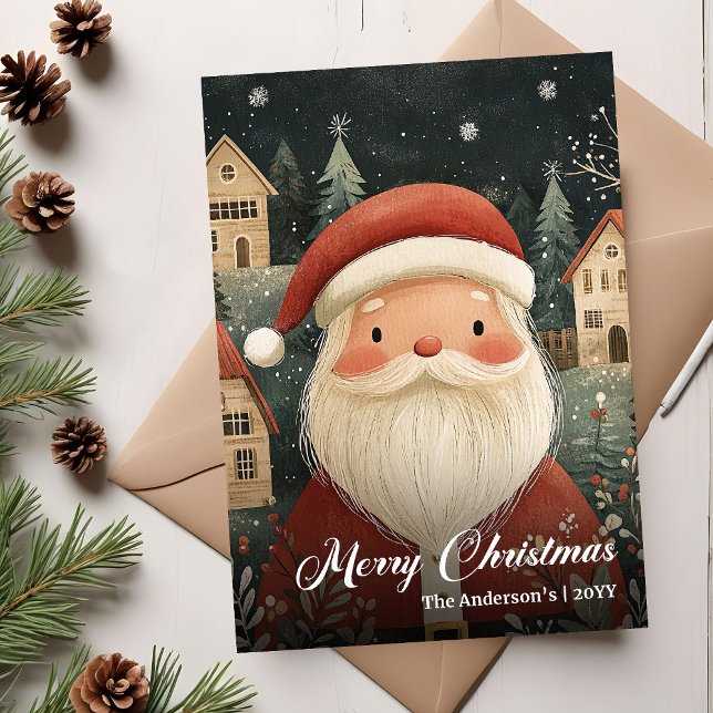 Cartes Pour Fêtes Annuelles Old fashioned Christmas Santa card rustic message (Old fashioned Christmas Santa card rustic message)