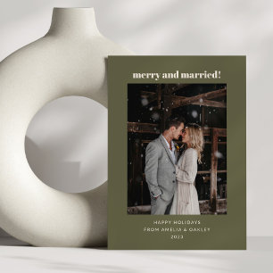 Cartes Pour Fêtes Annuelles Olive Green Joyeux Marié Photo de Noël