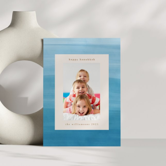 Cartes Pour Fêtes Annuelles Ombre Dip Dye Ocean Blue Hanoukka Photo (Créateur téléchargé)