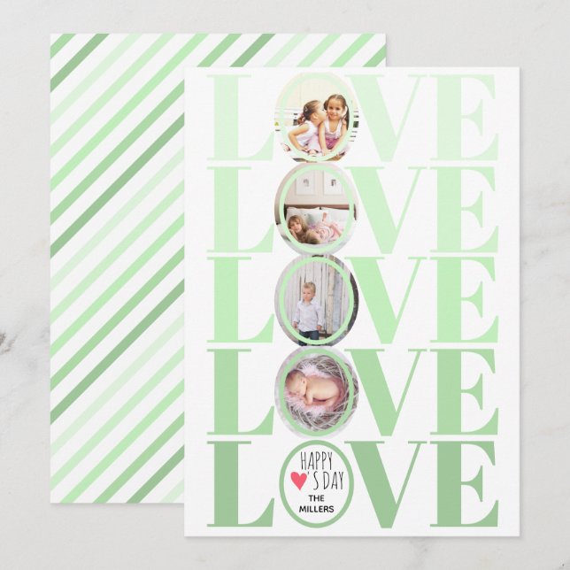 Cartes Pour Fêtes Annuelles Ombre ment vert LOVE photo Valentines Day (Devant / Derrière)