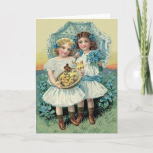 Cartes Pour Fêtes Annuelles Ombrelle de Pâques fillette victorienne poussin Ne