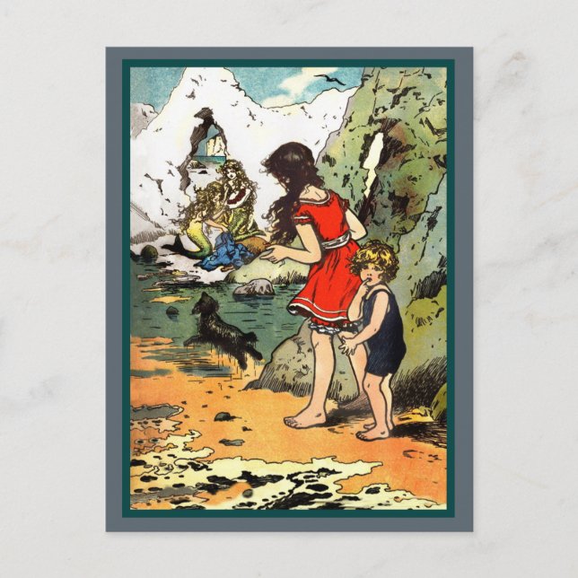 Cartes Pour Fêtes Annuelles On espionne deux sirènes sur les rochers (Devant)