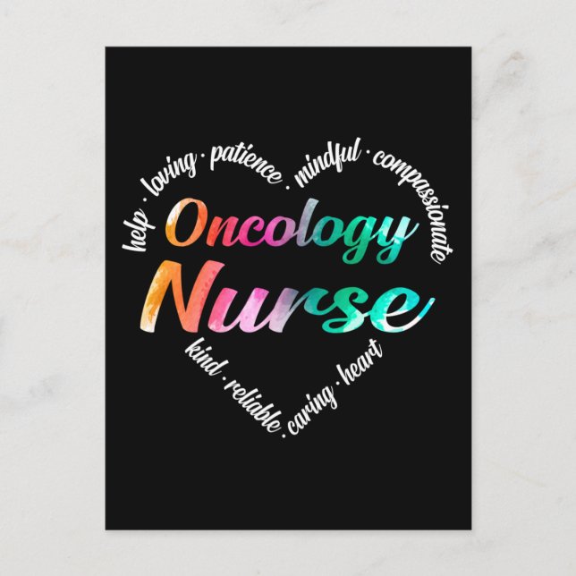 Cartes Pour Fêtes Annuelles Oncologie Infirmière Coeur Mot Cloud Aquarelle Arc (Devant)