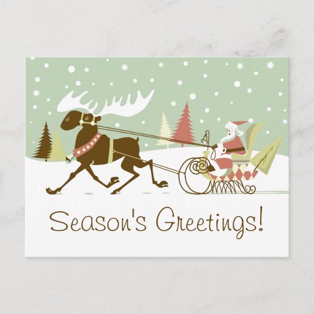 Cartes Pour Fêtes Annuelles One Moose Open Sleigh Retro Santa Clause Noël (Devant)