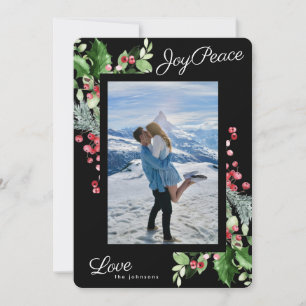 Cartes Pour Fêtes Annuelles Onyx élégant   Joy Peace Love   Black Editable