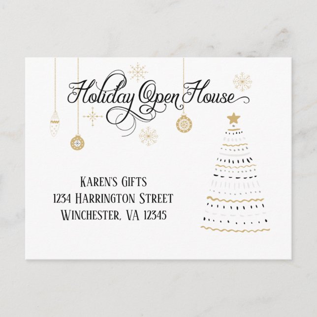 Cartes Pour Fêtes Annuelles Open House Stylisé Black and Gold| (Devant)