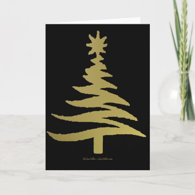 Cartes Pour Fêtes Annuelles Or de pochoir d'arbre de Noël (Devant)