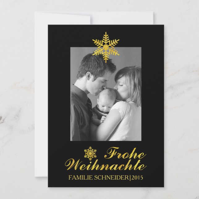 Cartes Pour Fêtes Annuelles Or Frohe Weihnachten et Noël noir de flocon de (Devant)
