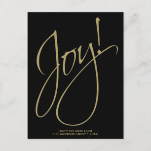Cartes Pour Fêtes Annuelles Or minimal et noir simple Joie unique Élégant