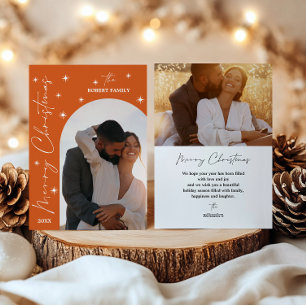 Cartes Pour Fêtes Annuelles Orange Arch Moderne Script 2 Photo Joyeux Noël