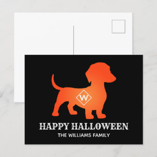 Cartes Pour Fêtes Annuelles Orange Dachshund Happy Halloween Nom de famille