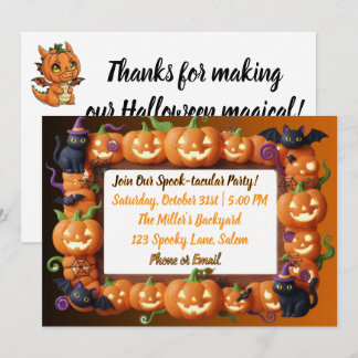 Cartes Pour Fêtes Annuelles Orange Pumpkin Frame Black Cat Halloween Party