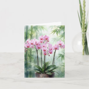 Cartes Pour Fêtes Annuelles Orchidées roses avec des bambous