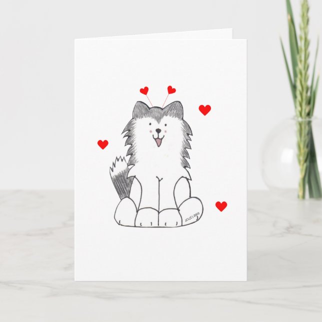 Cartes Pour Fêtes Annuelles Oreilles de Valentine de chien de traîneau (Devant)
