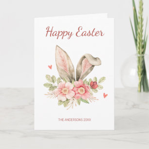 Cartes Pour Fêtes Annuelles Oreilles Et Fleurs De Lapin Joyeuses Pâques
