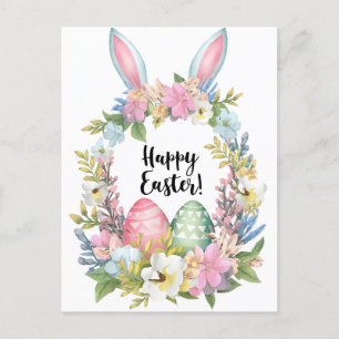 Cartes Pour Fêtes Annuelles Oreilles florales de Pâques avec oeufs