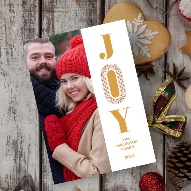 Cartes Pour Fêtes Annuelles Original Trend JOY Quote Christmas Gold Photo  (Christmas and Fake Gold Original and Trend Joy Quote Photo Holiday Card with Envelope.)