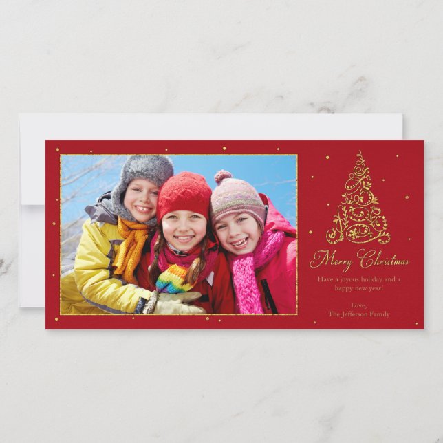 Cartes Pour Fêtes Annuelles Orné Arbre de Noël Or (Devant)