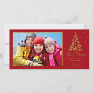 Cartes Pour Fêtes Annuelles Orné Arbre de Noël Or