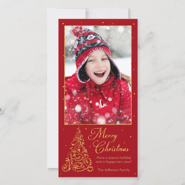 Cartes Pour Fêtes Annuelles Orné Arbre de Noël Or (Devant)