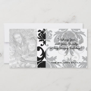 Cartes Pour Fêtes Annuelles orné formel noir blanc damassé
