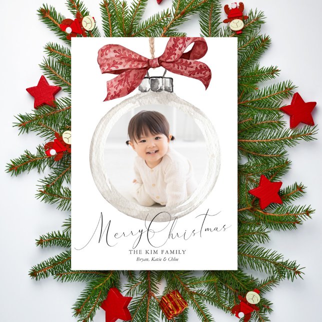 Cartes Pour Fêtes Annuelles Ornement avec Bow Photo Noël (Créateur téléchargé)