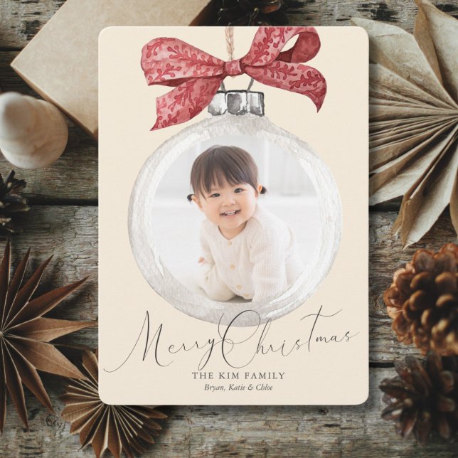 Cartes Pour Fêtes Annuelles Ornement avec Bow Photo Noël (Créateur téléchargé)