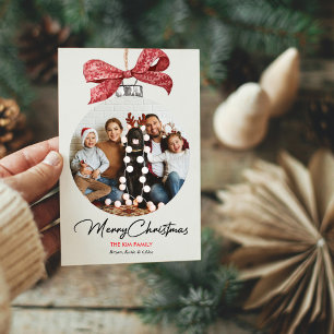 Cartes Pour Fêtes Annuelles Ornement avec Bow Photo Noël